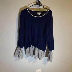 Faux layered sweater and dress shirt with bell sleeves